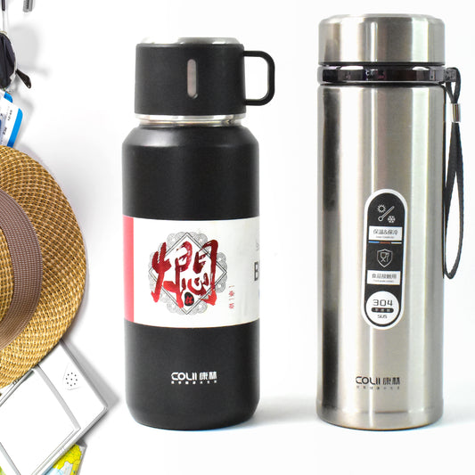 13041 Stainless Steel Vacuum Insulated Water Bottle Cup Leak Proof Flask For Tea Coffee Reusable Water Bottle With Hanging Strap Bottle For Hot Cold Drinks Wide Mouth Water Flask (900 Ml Mix Color)