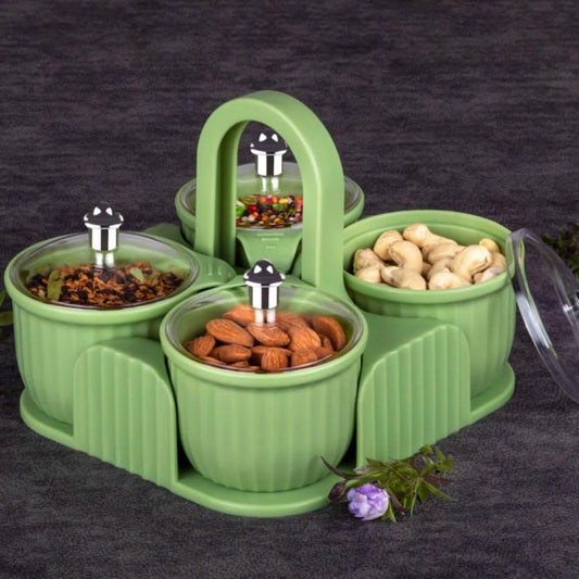 5779 Multipurpose Jar Dryfruit Set Candy Chocolate Snacks Storage Jar Masala Jar For Home And Kitchen Airtight Dry Fruit Plastic Storage Container Tray Set With Lid 4 Serving Jar Container For Sweetschipscookies(4 Pc Set)