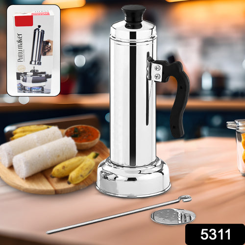 5311 Puttu Maker With Steamer Plate Metal Stick Black Plastic Handle Silver Lid Puttu Maker Set To Use With Pressure Cooker Top Food Grade Stainless Steel