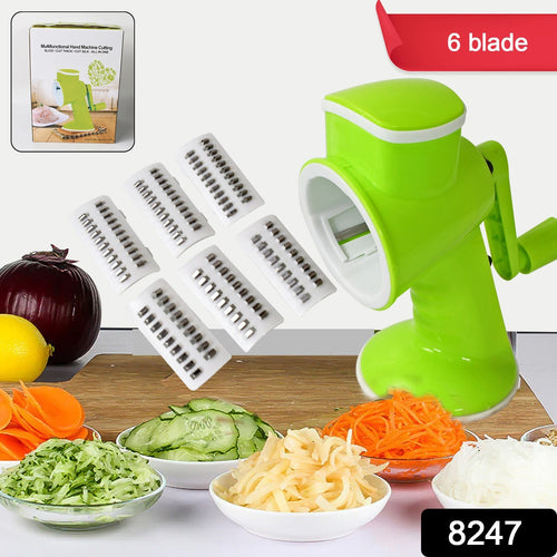 8247 6 In 1 Multi Functional Vegetable Cutter Slicer Hand Machine Cutting Slice Cut Thick Cut Silk All In One Vegetable Chopper Cutter Slicing Cutter Barrel - Vegetable Grater With 6 Removable Blades