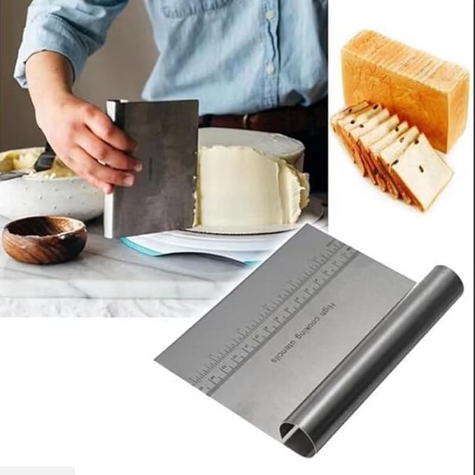 Pro Dough - Pastry Scraper, Cutter, Chopper, Stainless Steel, Polished with Measuring Scale, Multi-Purpose