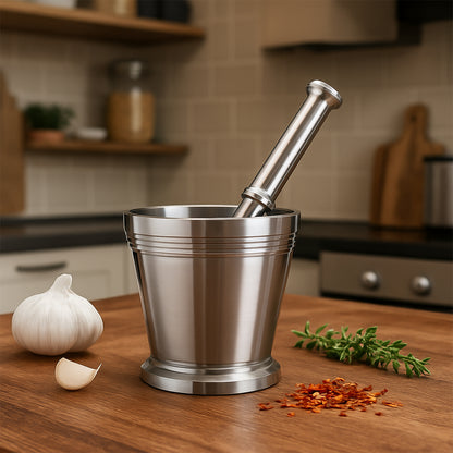 Heavy Duty Stainless Steel Mortar And Pestle Set For Kitchen Khalbatta Set (2 Pc Set)
