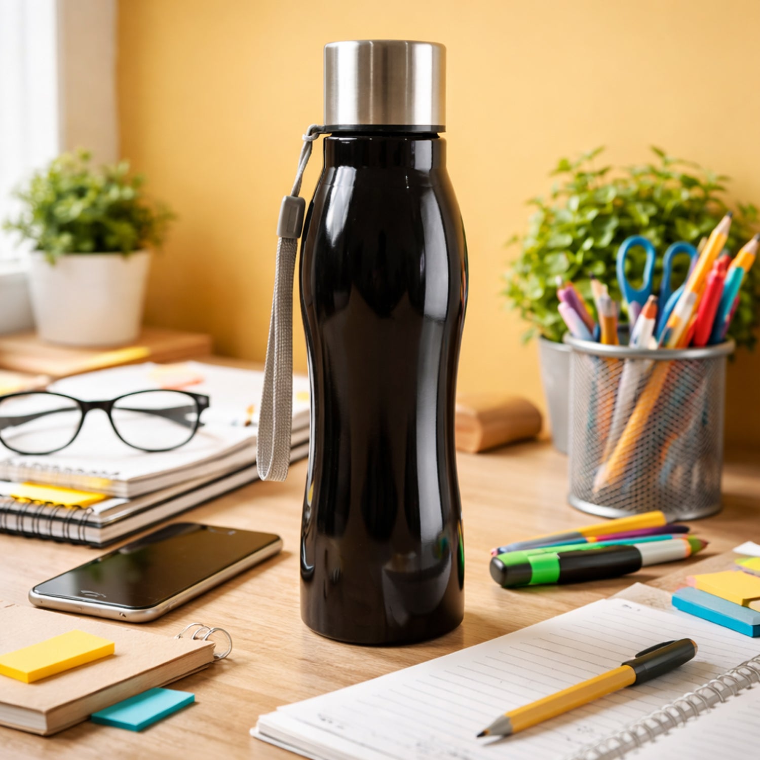Stainless Steel Water Bottle With Carry Strap 600 Ml