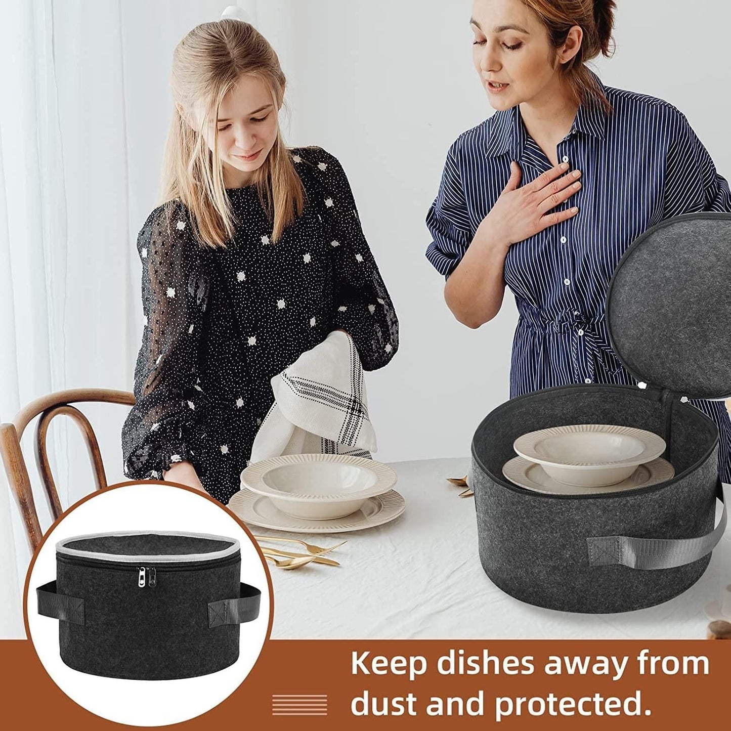 Plate Storage Case with 12 Thick Felt Dividers