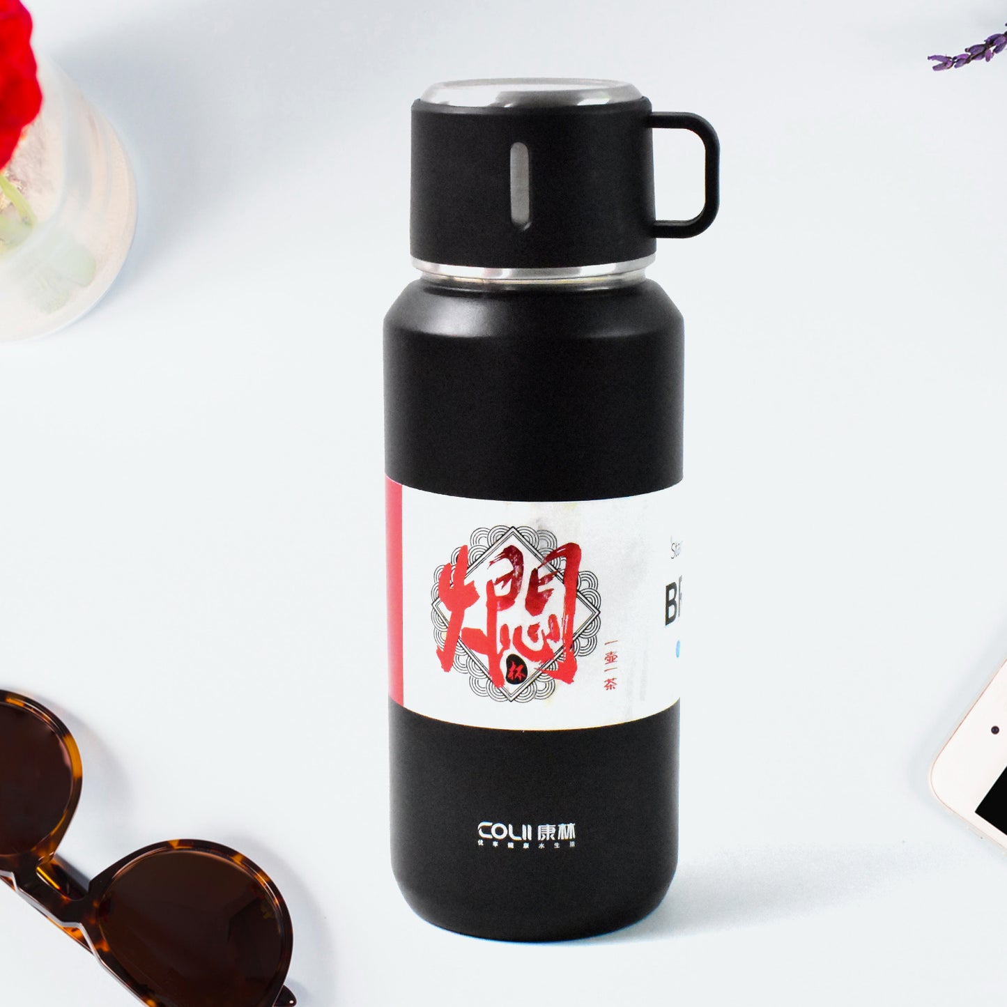 13041 Stainless Steel Vacuum Insulated Water Bottle  Cup  Leak Proof Flask For Tea Coffee  Reusable Water Bottle With Hanging Strap  Bottle For Hot  Cold Drinks Wide Mouth Water Flask (900 Ml  Mix Color)
