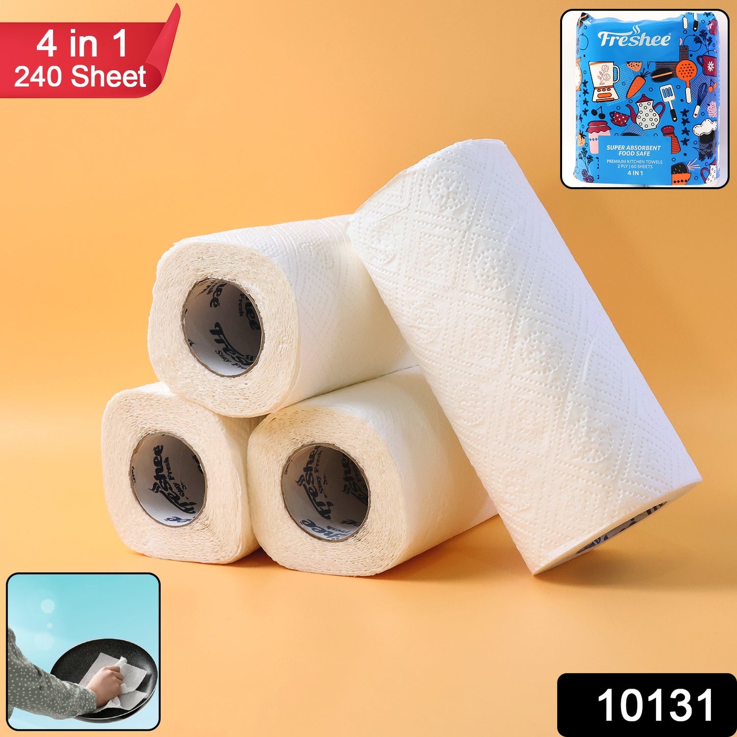 Freshee Super-absorbent Kitchen Roll 4-in-1 Paper Towels (4 Rolls  60 Sheets  240 Sheets)