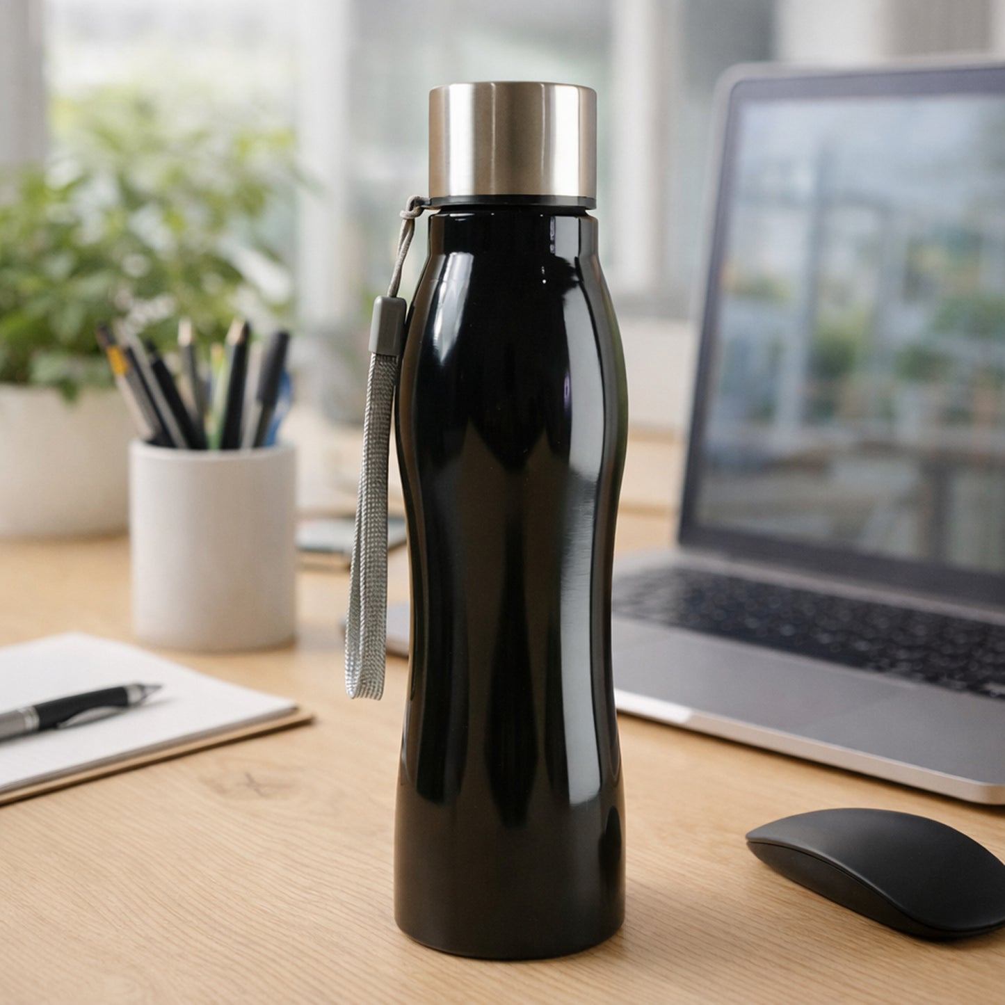 Stainless Steel Water Bottle With Carry Strap 600 Ml
