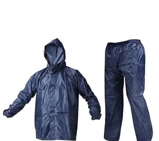 Polyester Full Sleeves Rainsuit Set for Men (Navy Blue, XL)
