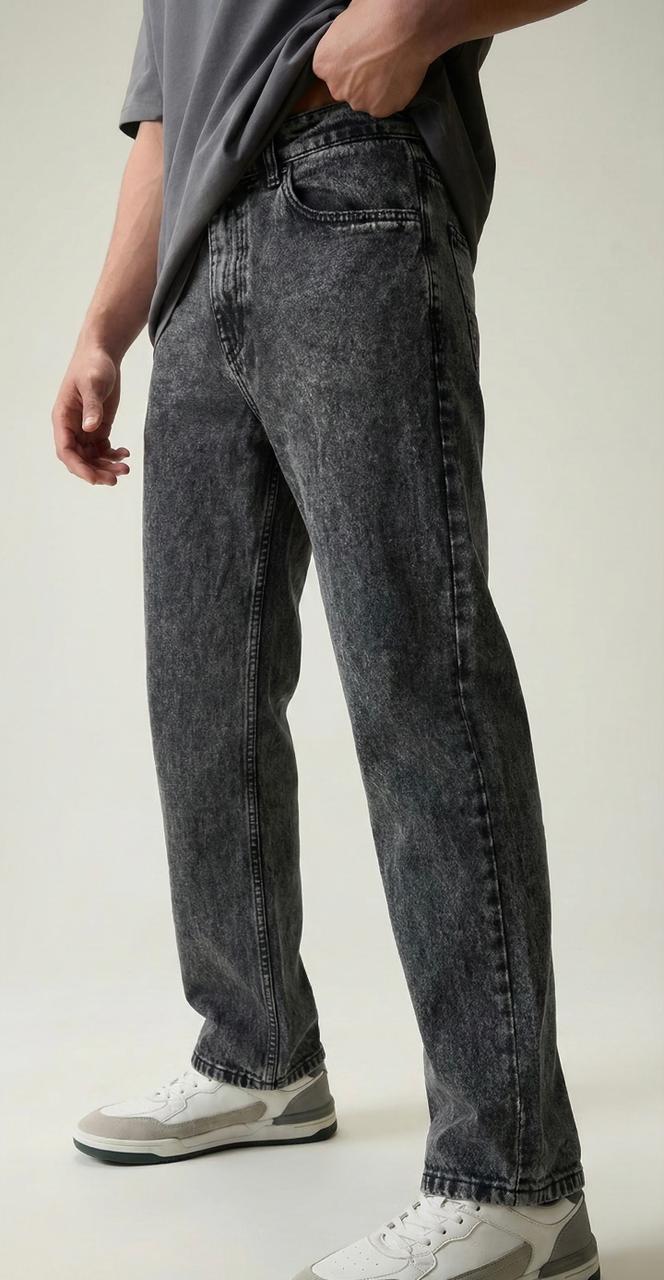 Men Black Cloud Original Mid-Rise Heavy Fade Stretchable Wash Baggy Fit Jeans