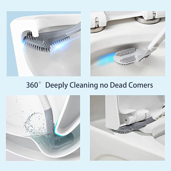 Golf Shape Toilet Brush Cleaner L Edge Head Flexible Deep Cleaning Silicone Brush