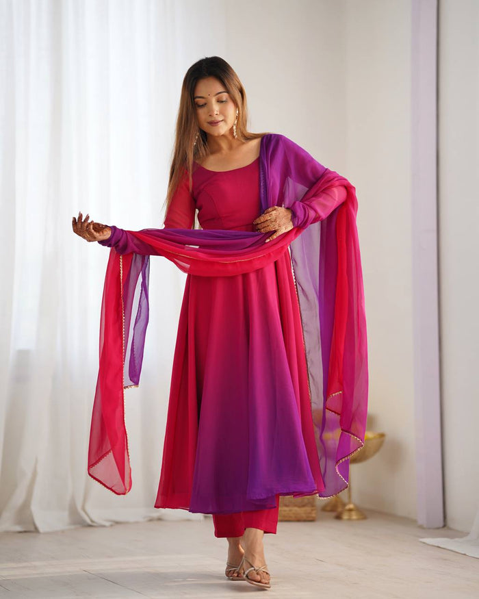 HEAVY PURE SOFT FOX GEORGETTE COLOURFULL GOWN
