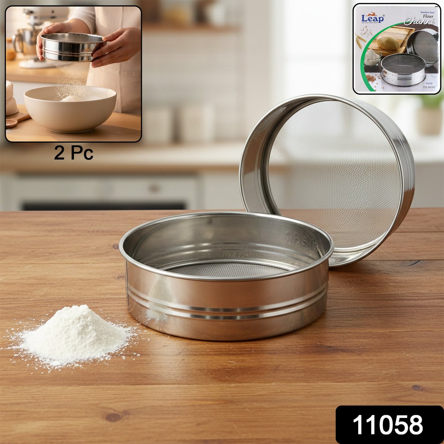 Stainless Steel Fine Mesh Atta Chalni Sieve Set (2 Pc Set)