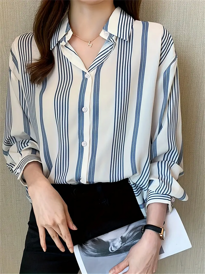 Women Regular Fit Striped Curved Collar Casual Shirt