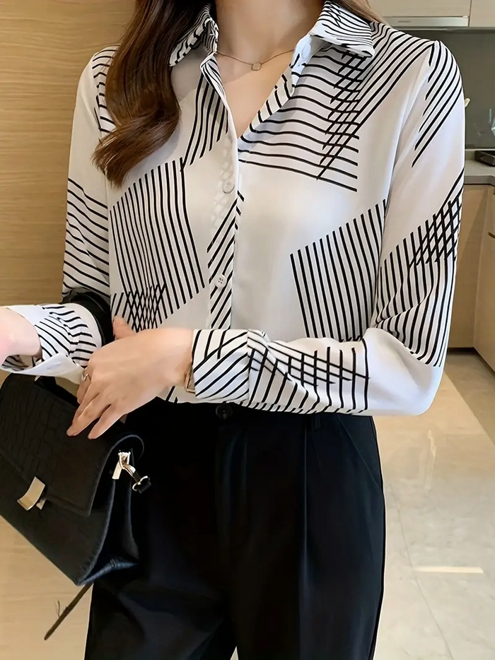 Women's Printed Cotton Silk Long Sleeve Collar Neck Tunic Shirt